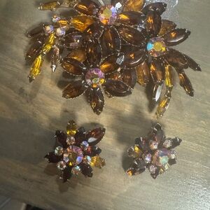 Vintage Floral Brooch and Earring Set